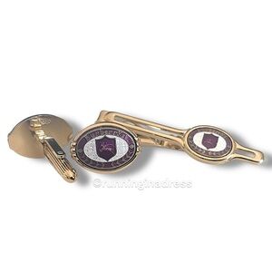 Vintage Burberry Enamel & Gold Cufflink & Tie Clip Bar Equestrian Knight Shield